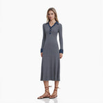 Load image into Gallery viewer, Gray Polo Collar Long Sleeve Knit Dress Wool