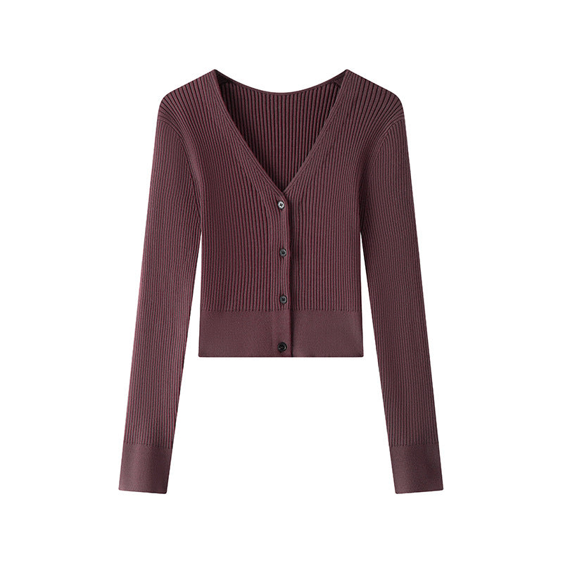 Women's Custom Burgundy V-Neck Long Sleeve Wool Knit Sweater | OEM/ODM Knitwear Manufacturer