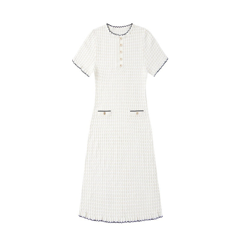 White Round Neck Short Sleeve Knit Dress
