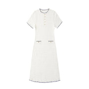 White Round Neck Short Sleeve Knit Dress