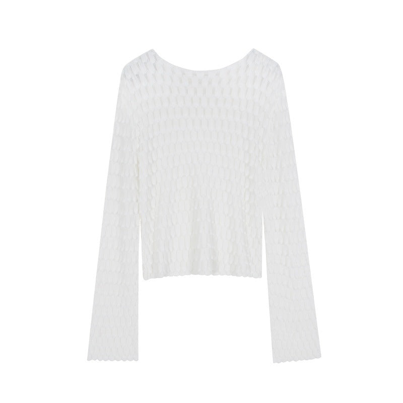 White Round Neck Long Sleeve Knit Sweater Wool