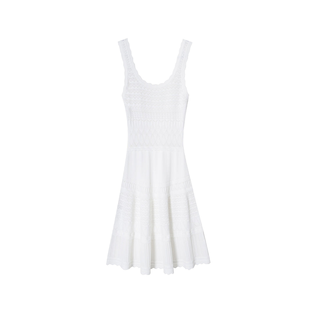 White Round Neck Sleeveless Knit Dress