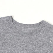 Gray Round Neck Short Sleeve Knit Sweater Wool