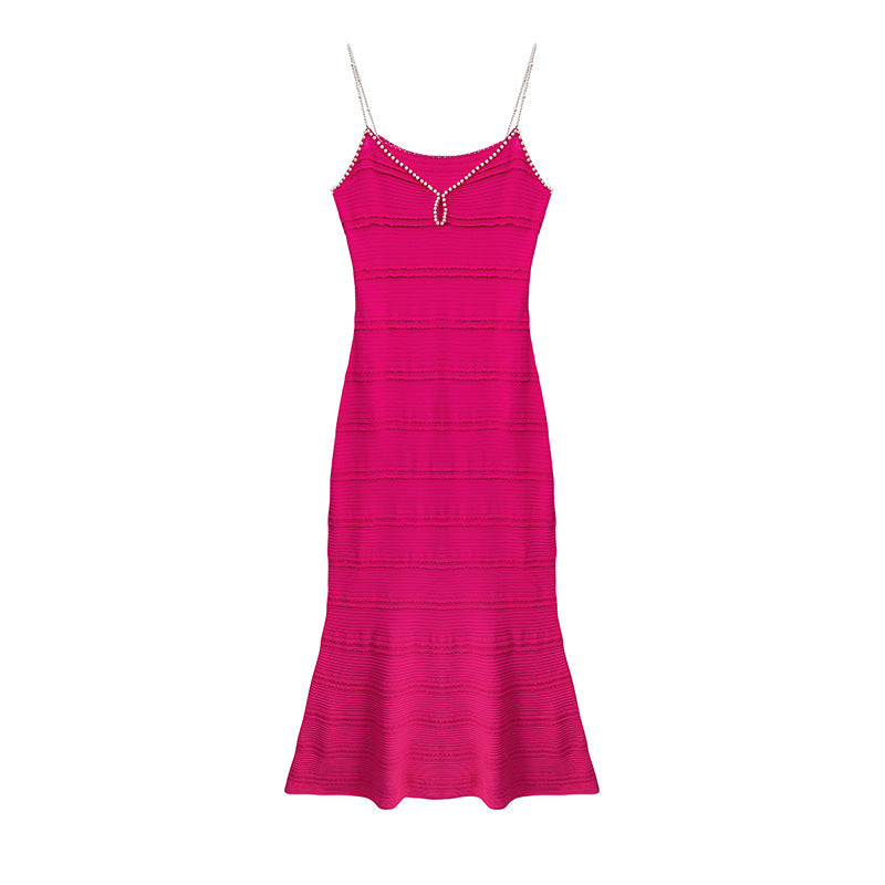 Women's Custom Black & Red V-Neck Sleeveless Knit Dress | OEM/ODM Knitwear Manufacturer