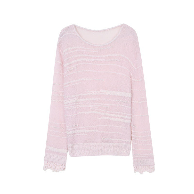 Women's Custom Pink Round Neck Long Sleeve Alpaca Knit Sweater | OEM/ODM Knitwear Manufacturer