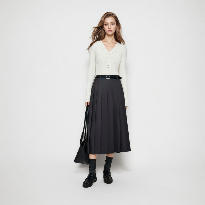 V Neck Long Sleeve Knit Sweater Wool