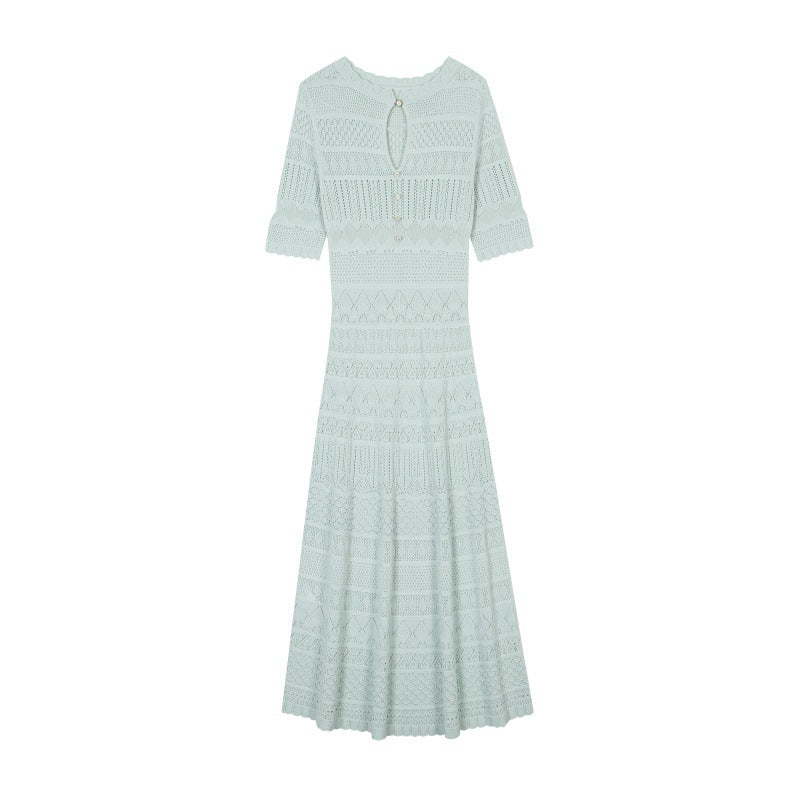 Women's Custom Green Round Neck Short Sleeve Knit Dress | OEM/ODM Knitwear Manufacturer