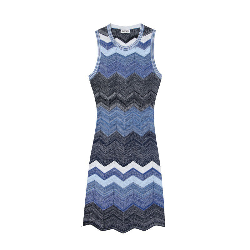 Blue Round Neck Sleeveless Knit Dress