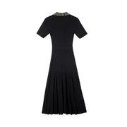 Women's Custom Black Lapel Short Sleeve Knit Dress | OEM/ODM Knitwear Manufacturer