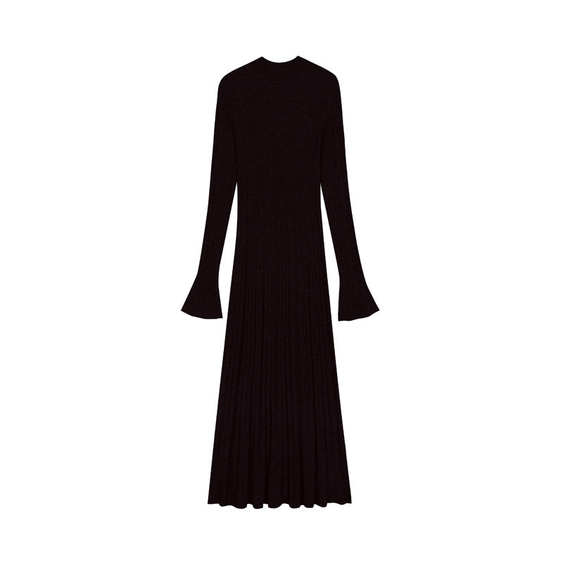 Women's Custom Gray High Neck Long Sleeve Wool Knit Dress | OEM/ODM Knitwear Manufacturer
