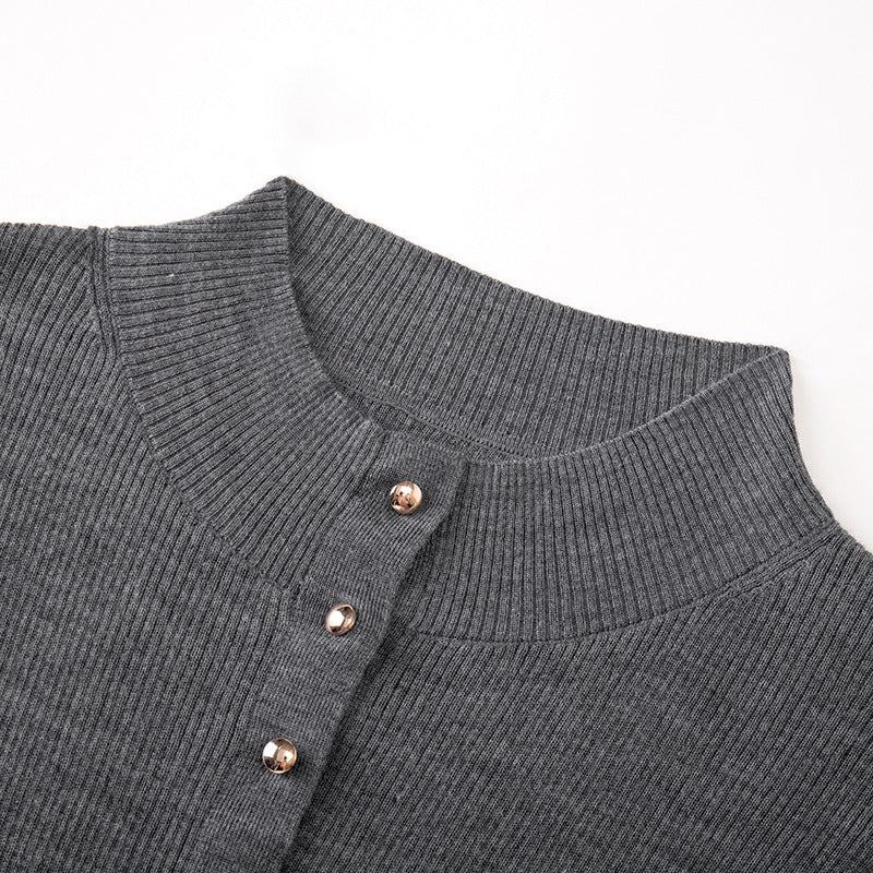 Women's Custom Black & Dark Gray Round Neck Long Sleeve Wool Knit Sweater | OEM/ODM Knitwear Manufacturer