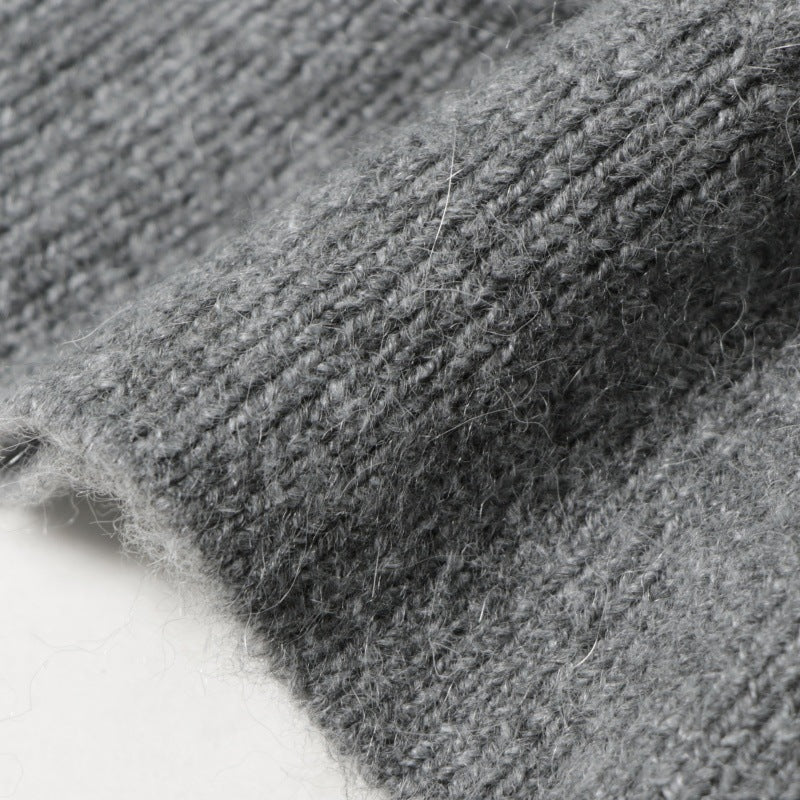 Gray Round Neck Long Sleeve Knit Cardigan Wool