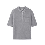 Load image into Gallery viewer, Women's Custom Blue Polo Collar Short Sleeve Wool Knit Sweater | OEM/ODM Knitwear Manufacturer