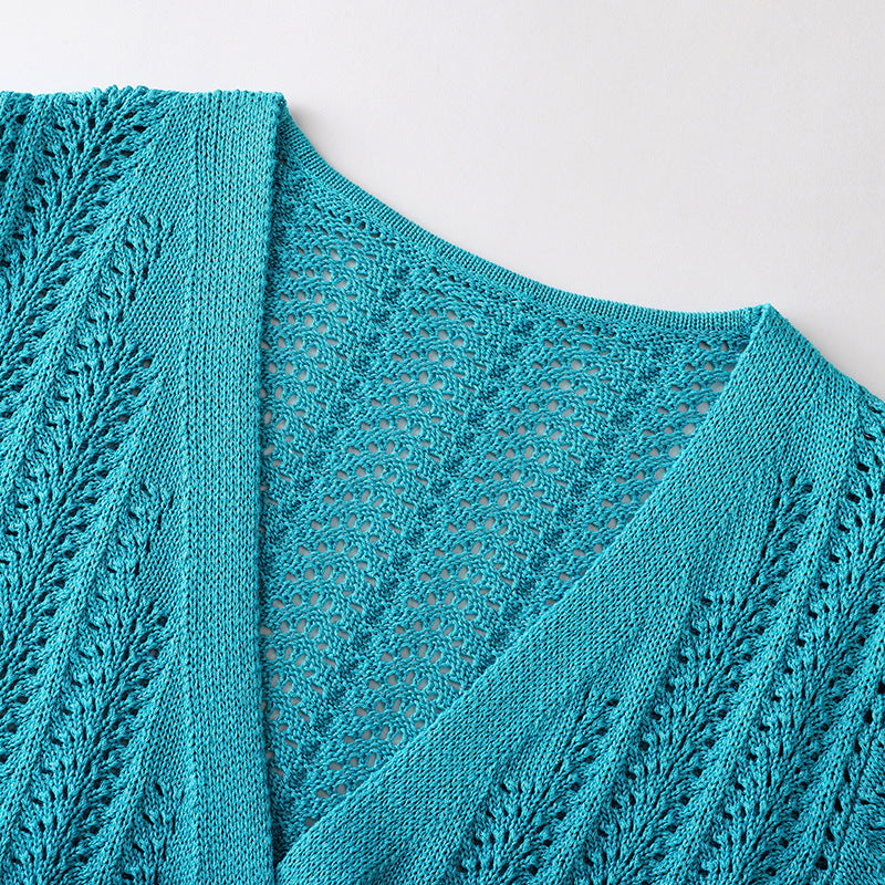Blue V Neck Long Sleeve Knit Dress
