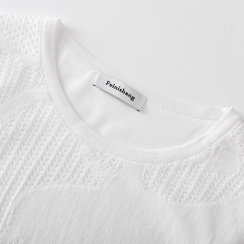 White Round Neck Long Sleeve Midi Length