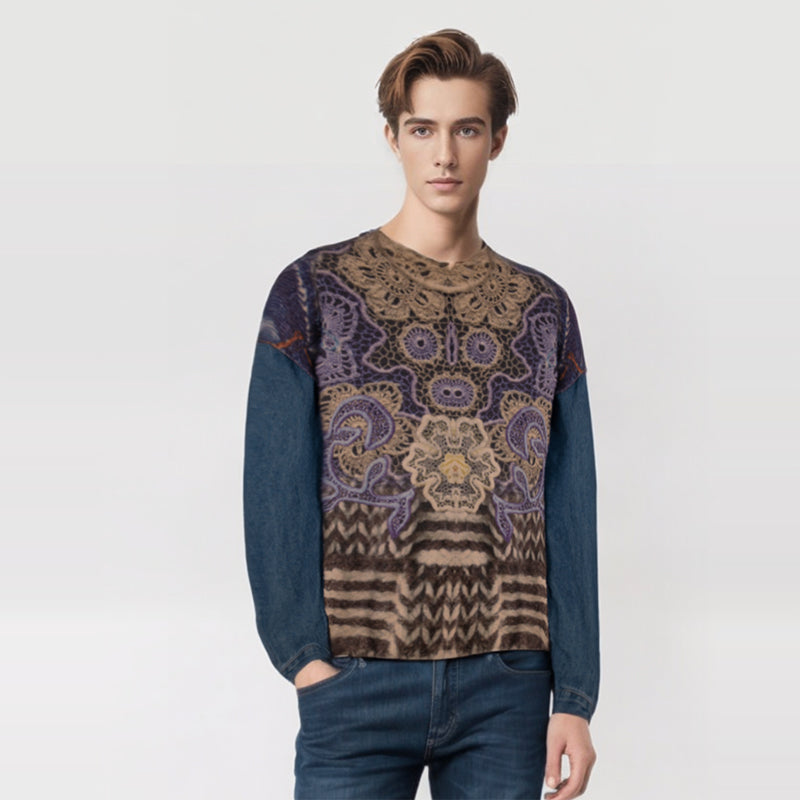 Men's Denim Blue Cotton Round Neck T-Shirt | Factory Direct Wholesale