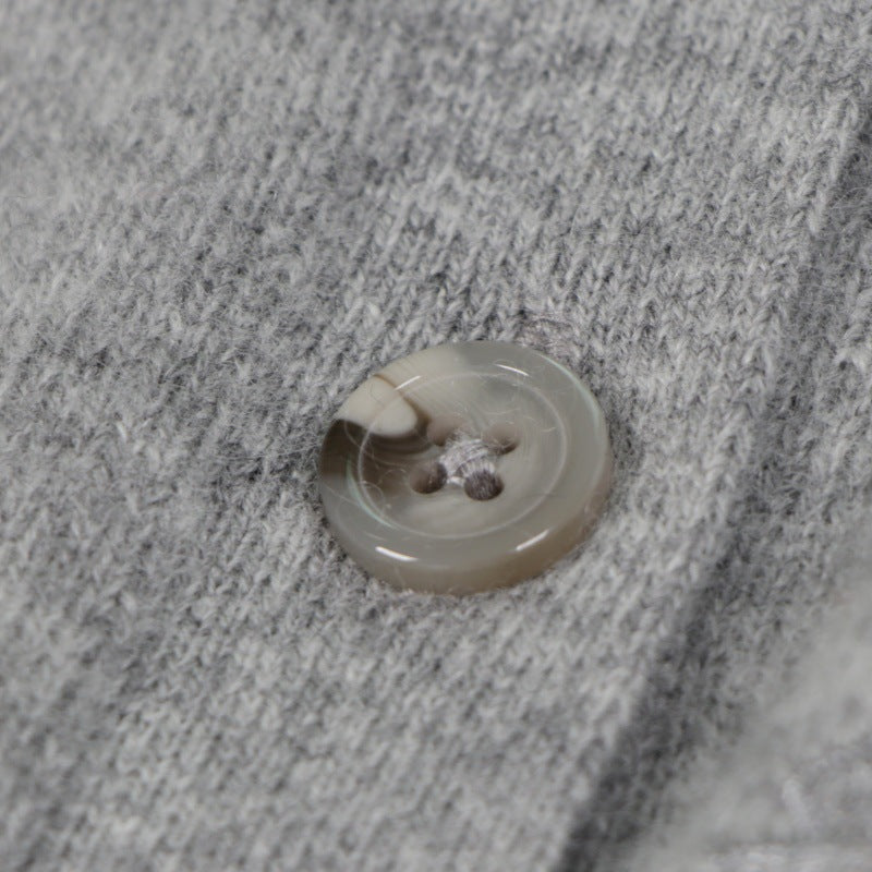 Gray Round Neck Long Sleeve Knit Cardigan Wool