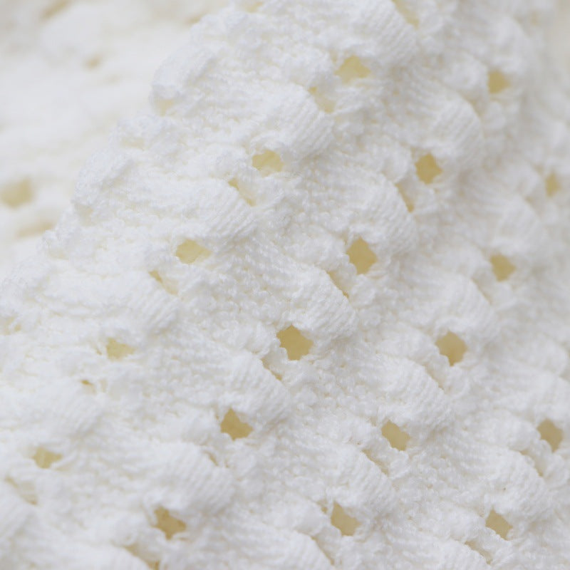 White Round Neck Short Sleeve Knit Dress