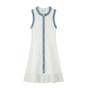 Women's Custom White Round Neck Sleeveless Button-Front Knit Maxi Dress | OEM/ODM Knitwear Manufacturer
