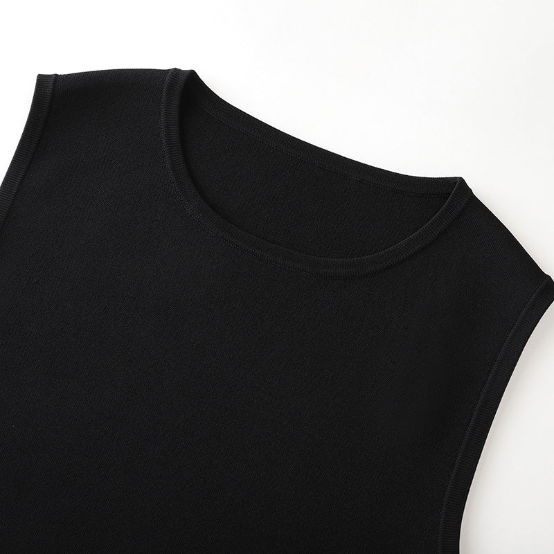 Black Round Neck Sleeveless Knit Skirt