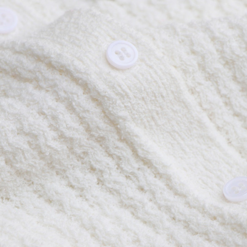 Women's Custom White Polo Collar Short Sleeve Cotton Knit Sweater | OEM/ODM Knitwear Manufacturer