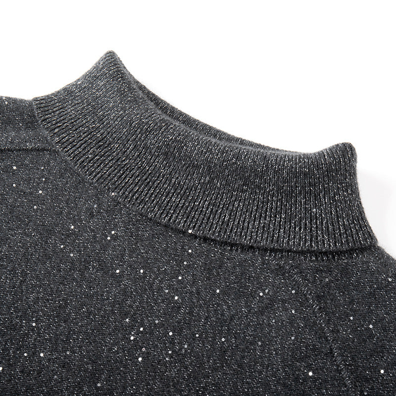 Women's Custom Black High Neck Long Sleeve Cashmere Knit Sweater | OEM/ODM Knitwear Manufacturer