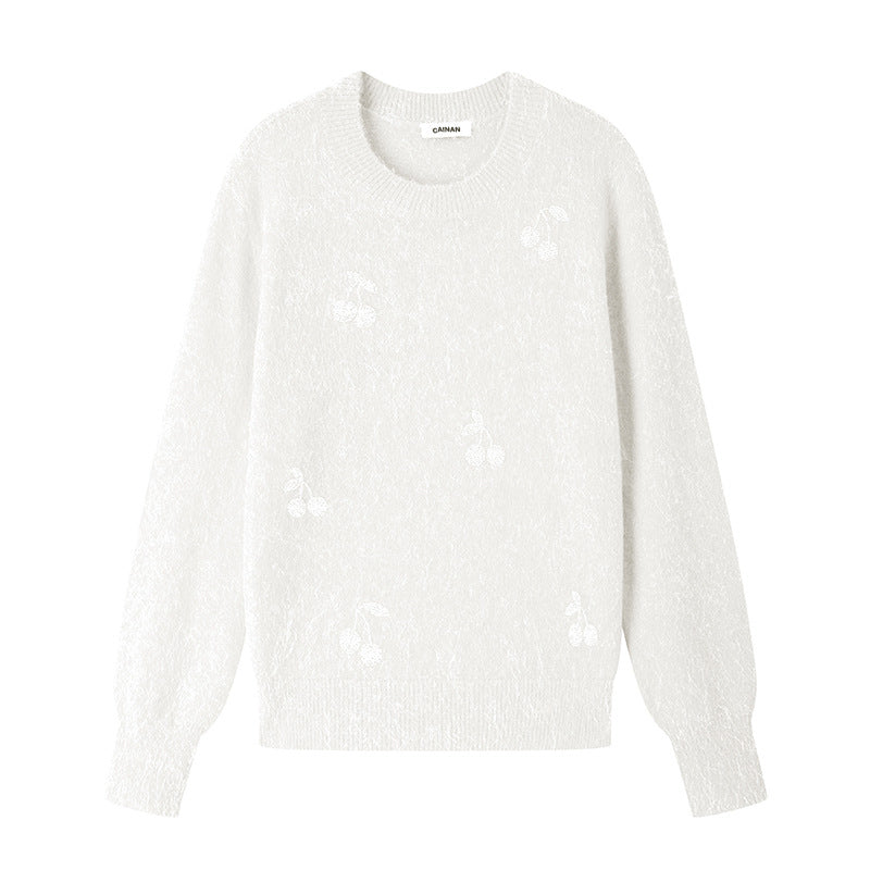 Women's Custom Pink Round Neck Long Sleeve Wool Knit Sweater | OEM/ODM Knitwear Manufacturer