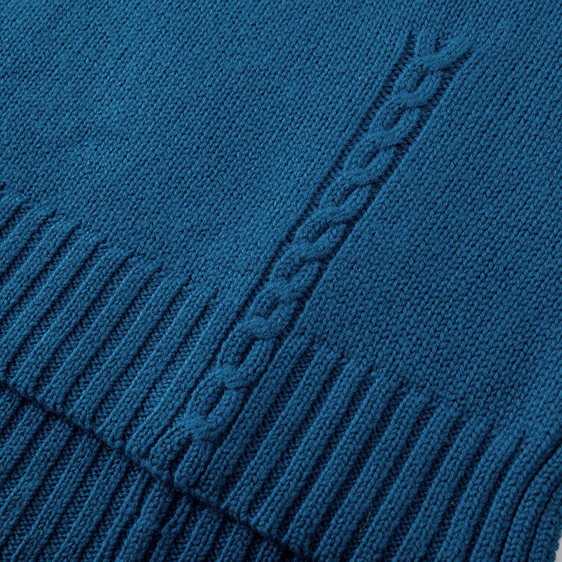 Women's Custom Blue Round Neck Long Sleeve Wool Knit Sweater | OEM/ODM Knitwear Manufacturer