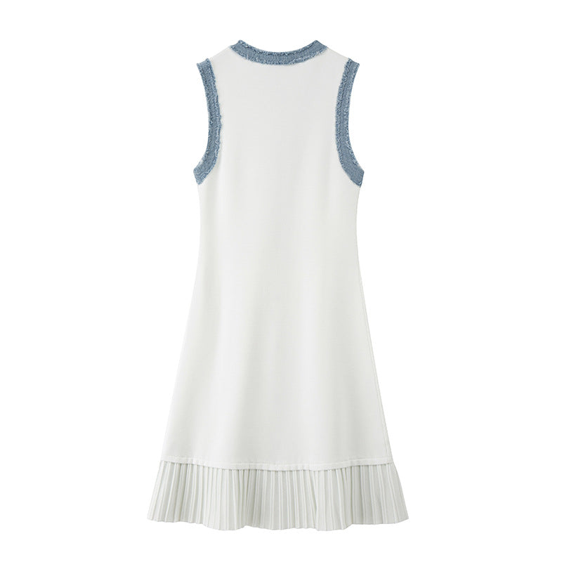 Women's Custom White Round Neck Sleeveless Button-Front Knit Maxi Dress | OEM/ODM Knitwear Manufacturer