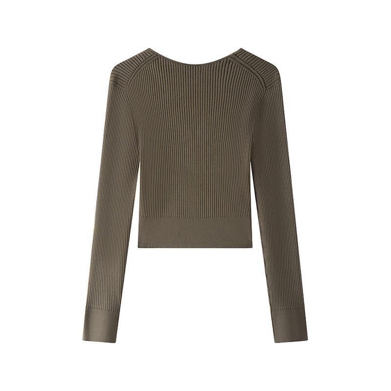 Women's Custom Burgundy V-Neck Long Sleeve Wool Knit Sweater | OEM/ODM Knitwear Manufacturer