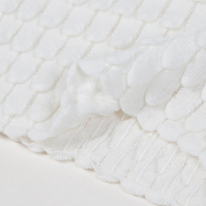 White Round Neck Long Sleeve Knit Sweater Wool