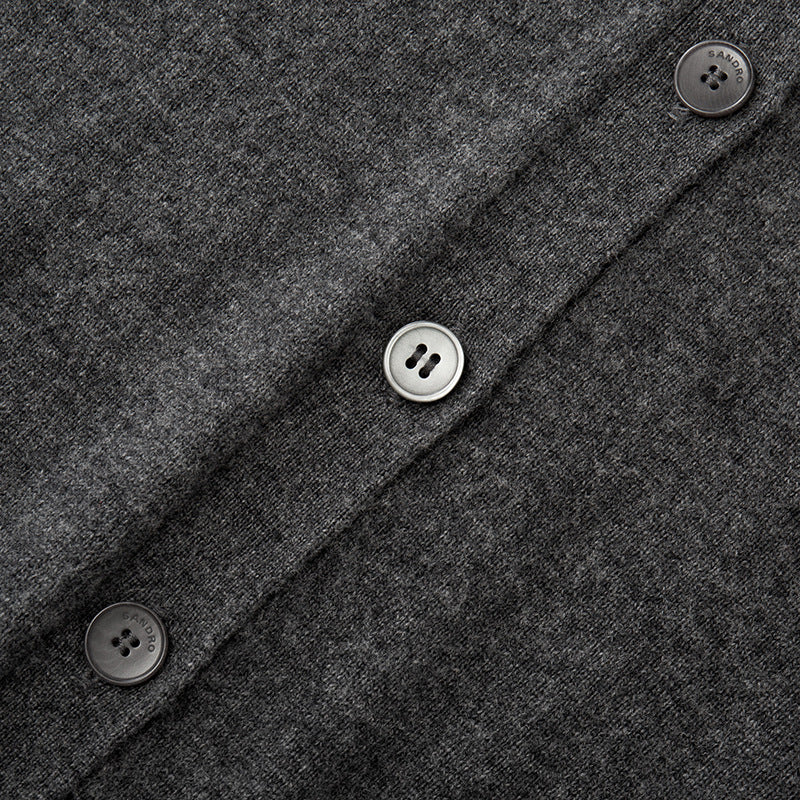 Women's Custom Gray Round Neck Long Sleeve Wool Knit Cardigan | OEM/ODM Knitwear Manufacturer