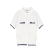 Women's Custom White Polo Collar Short Sleeve Cotton Knit Sweater | OEM/ODM Knitwear Manufacturer