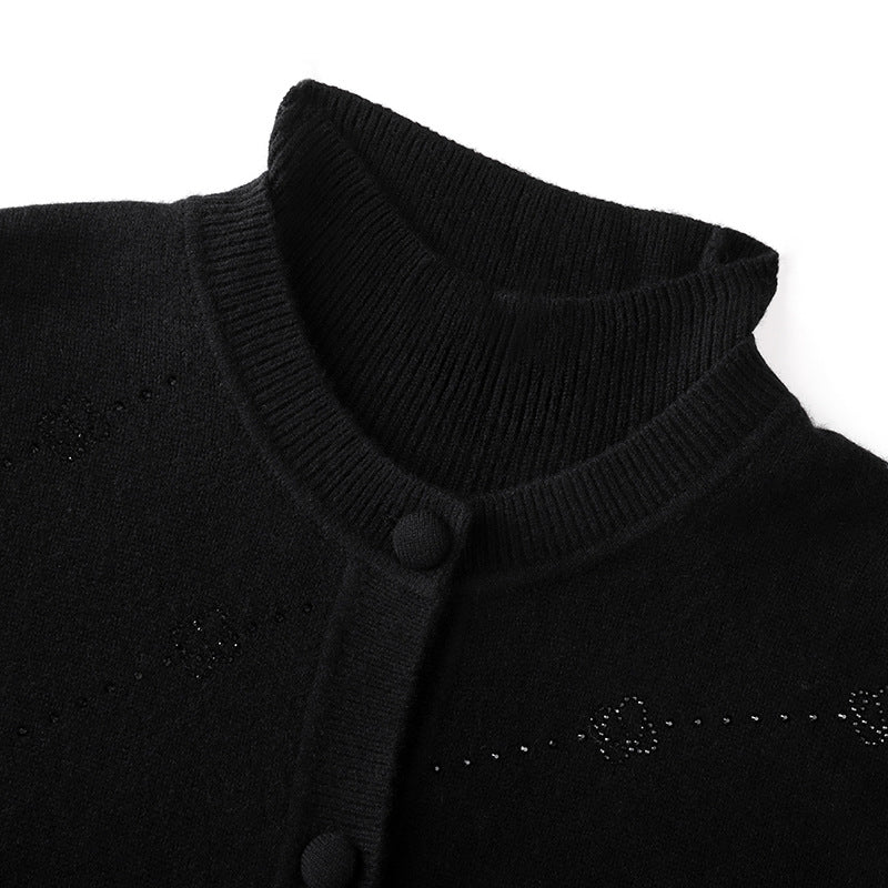 Women's Custom Black Round Neck Long Sleeve Wool Knit Sweater | OEM/ODM Knitwear Manufacturer