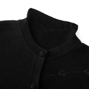 Women's Custom Black Round Neck Long Sleeve Wool Knit Sweater | OEM/ODM Knitwear Manufacturer