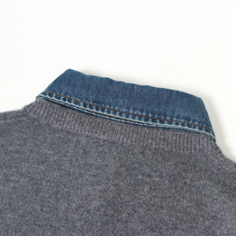 Women's Custom Gray Lapel Wool Knit Sweater | OEM/ODM Knitwear Manufacturer