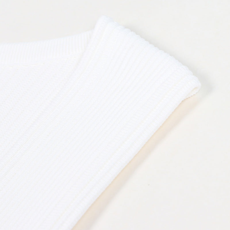 White Round Neck Sleeveless Knit Dress