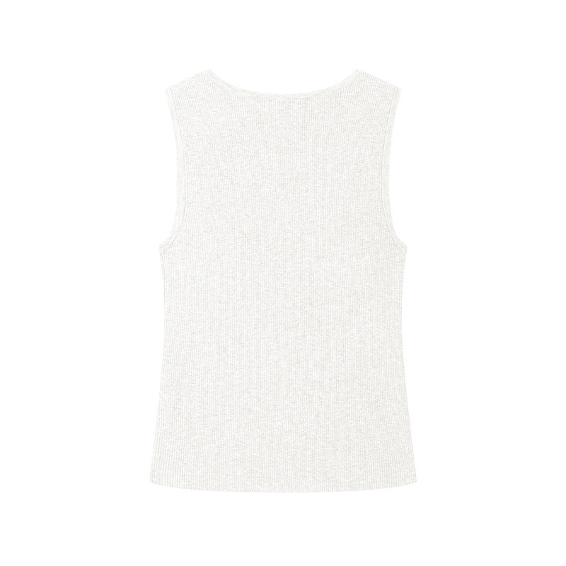 White Round Neck Sleeveless Knit Sweater Wool