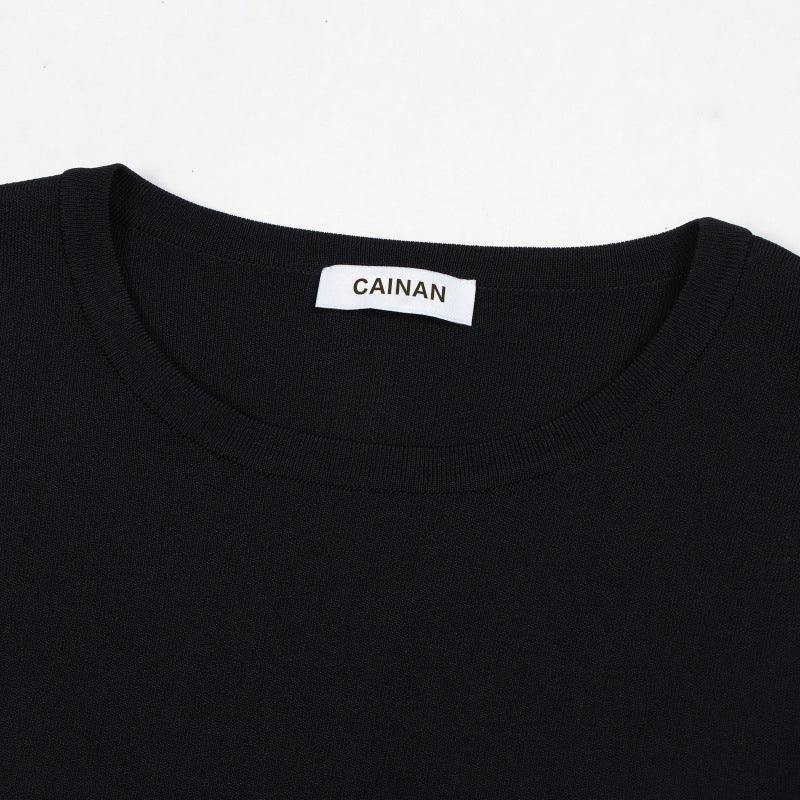 Black Round Neck Long Sleeve Knit Sweater Wool