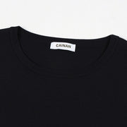 Black Round Neck Long Sleeve Knit Sweater Wool