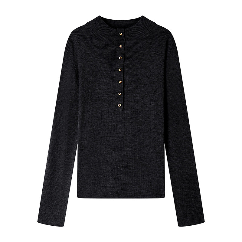 Women's Custom Black & Dark Gray Round Neck Long Sleeve Wool Knit Sweater | OEM/ODM Knitwear Manufacturer