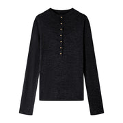 Women's Custom Black & Dark Gray Round Neck Long Sleeve Wool Knit Sweater | OEM/ODM Knitwear Manufacturer