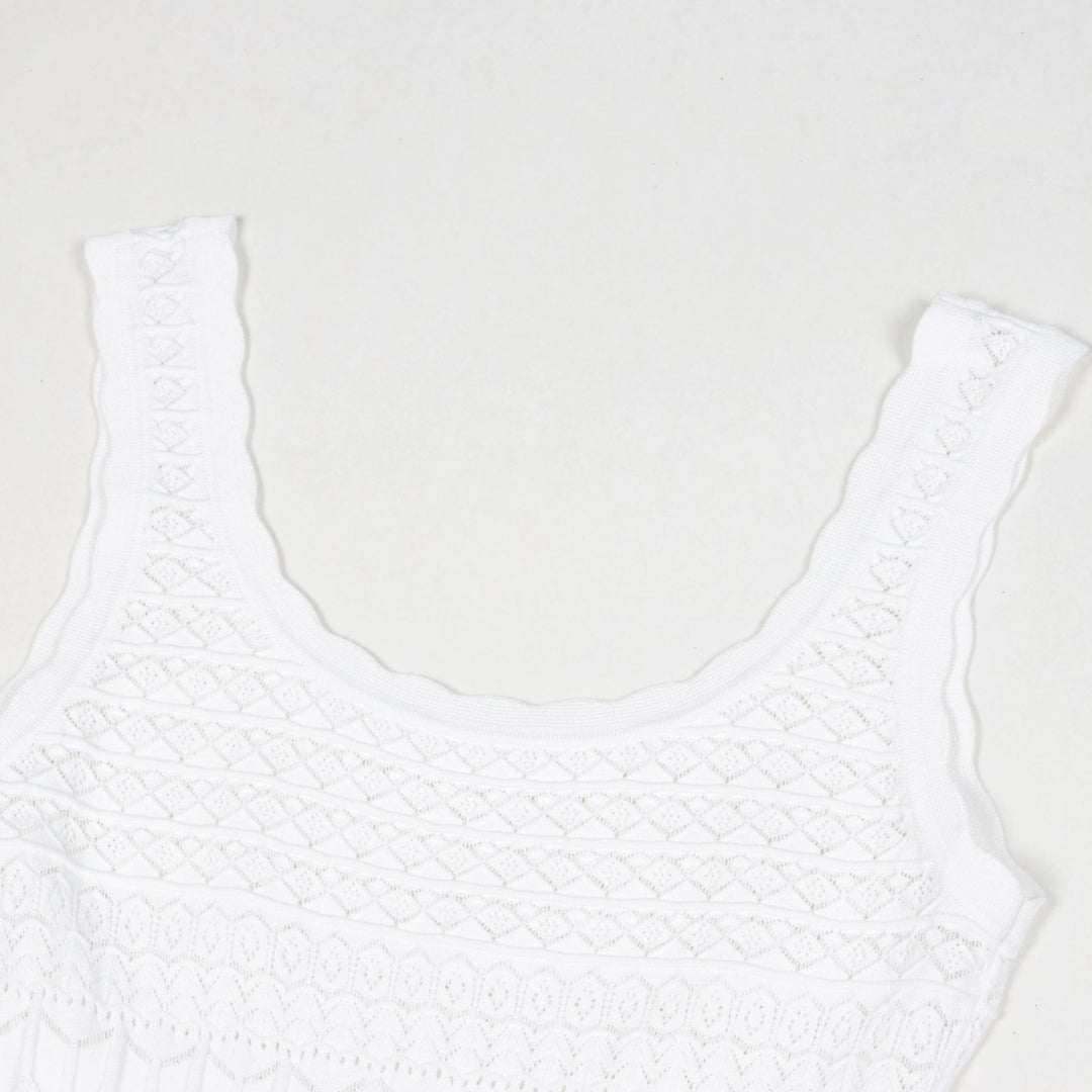 White Round Neck Sleeveless Knit Dress
