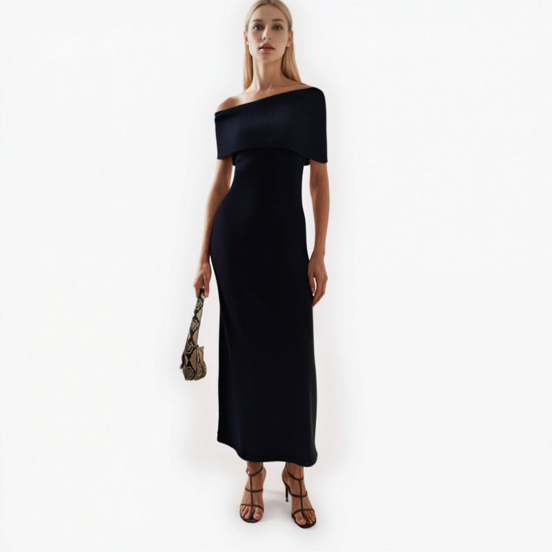 Black Short Sleeve Knit Dress Wool