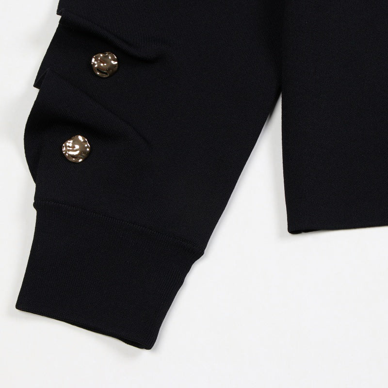 Black Round Neck Long Sleeve Knit Sweater Wool