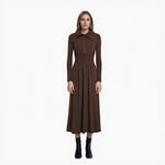 Load image into Gallery viewer, Coffee Lapel Long Sleeve Knit Dress Wool