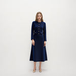 Load image into Gallery viewer, Women's Custom Blue Round Neck Long Sleeve Knit Dress | OEM/ODM Knitwear Manufacturer
