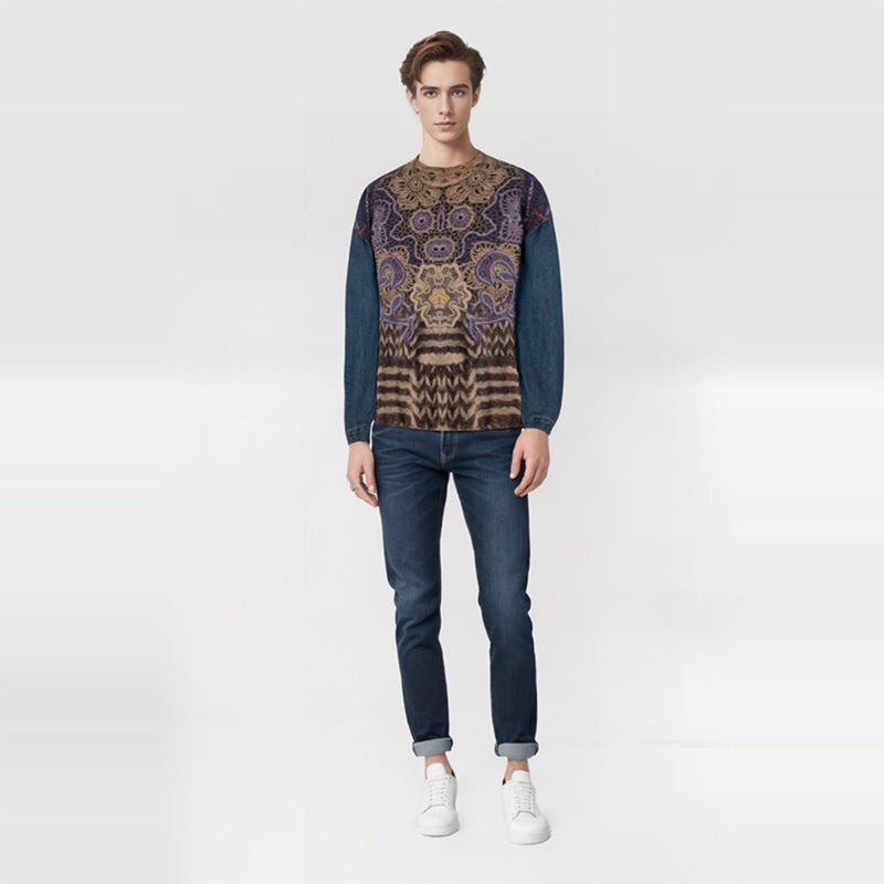 Men's Denim Blue Cotton Round Neck T-Shirt | Factory Direct Wholesale