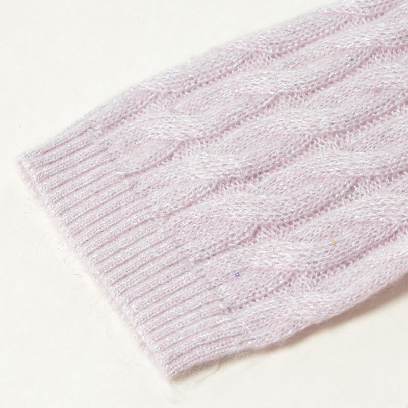 Pink Lapel Short Sleeve Knit Sweater Wool