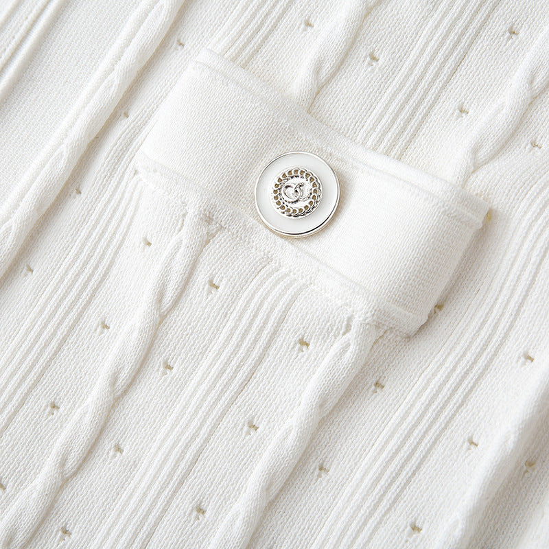 Women's Custom White Round Neck Short Sleeve Knit Dress | OEM/ODM Knitwear Manufacturer